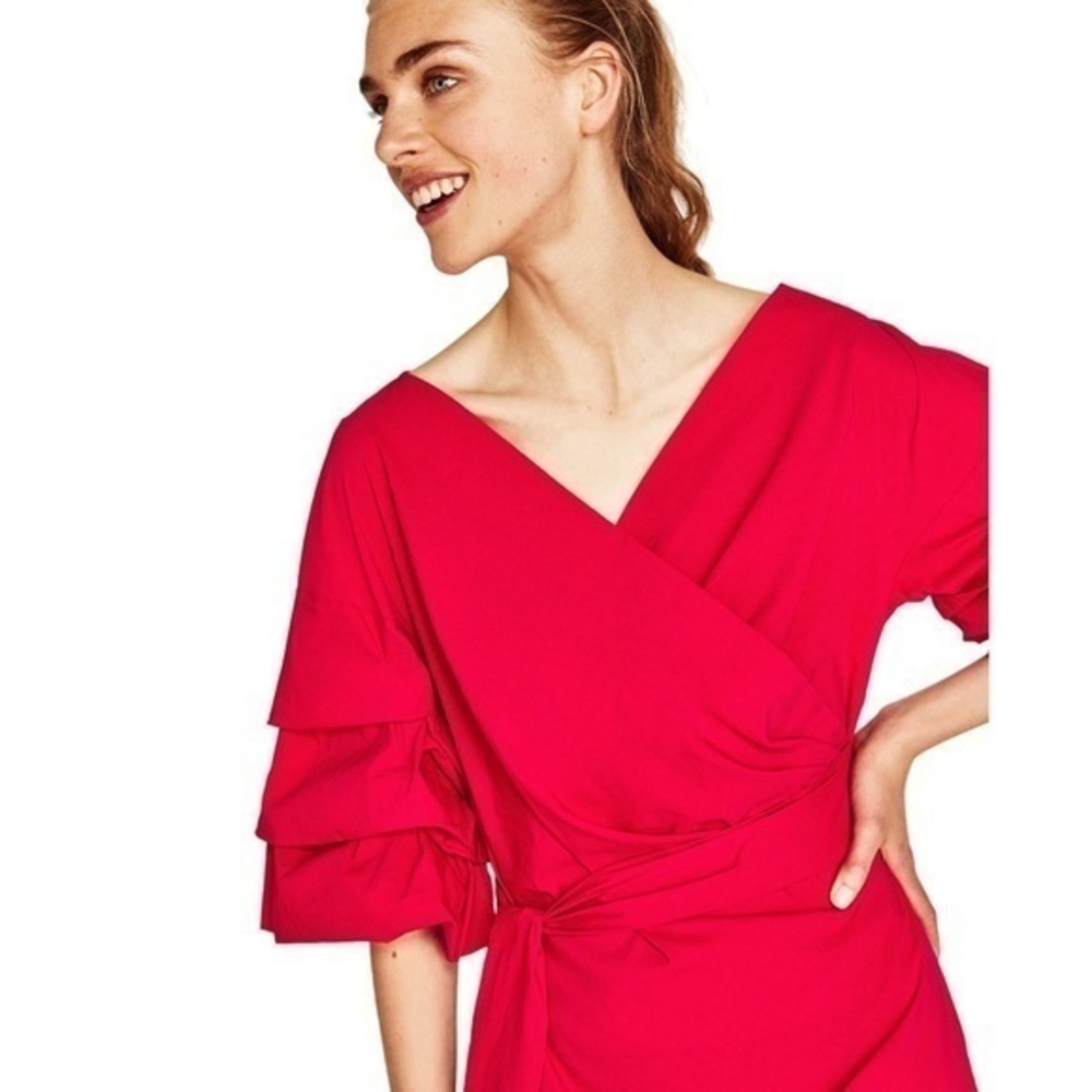 Zara Red Ruffle Sleeve Summer Dress
